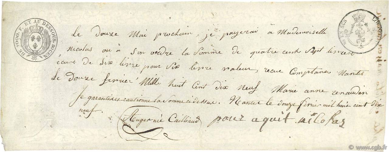 407 Livres FRANCE Regionalismus und verschiedenen Nantes 1819  SS