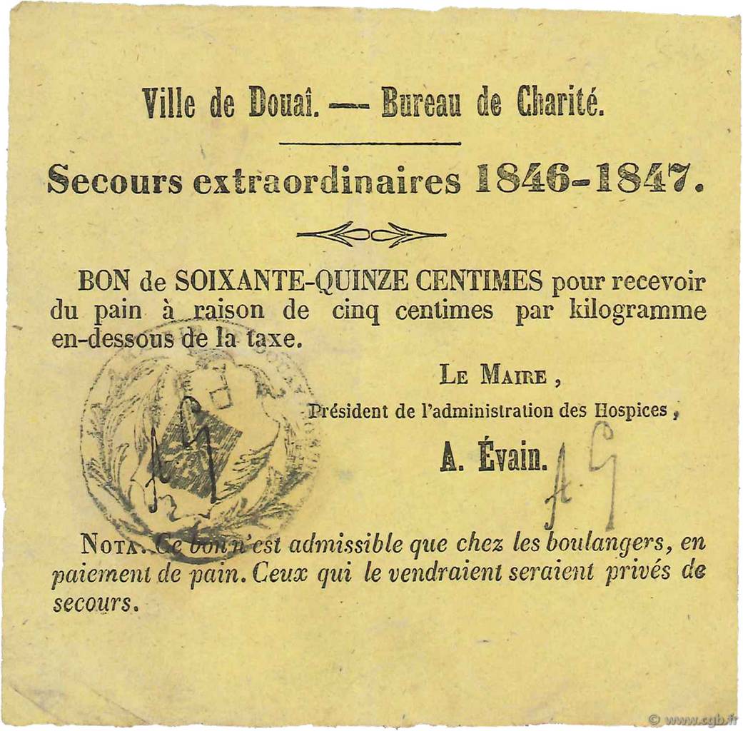 75 Centimes FRANCE Regionalismus und verschiedenen Douai 1846  SS