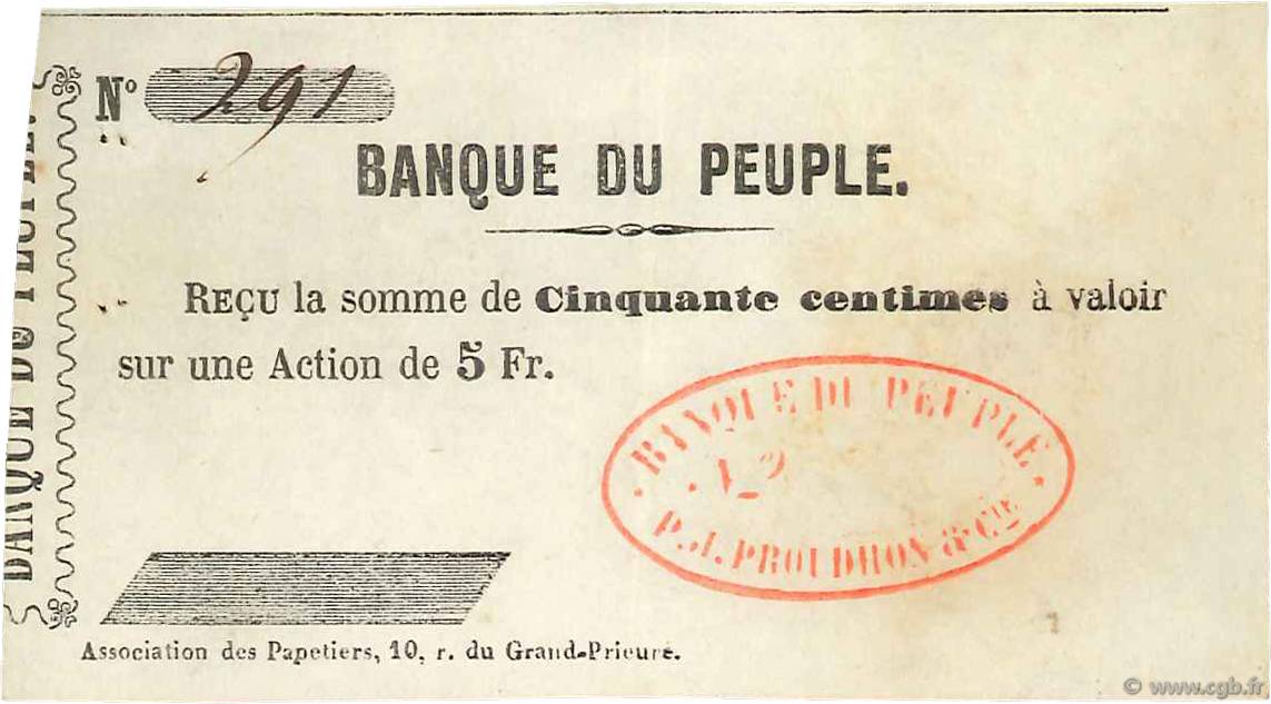 50 Centimes FRANCE Regionalismus und verschiedenen  1848  SS