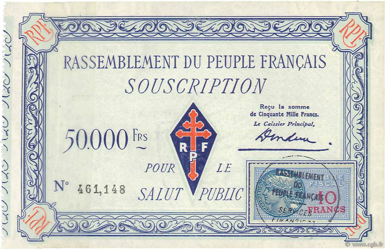 50000 Francs FRANCE Regionalismus und verschiedenen  1947  SS
