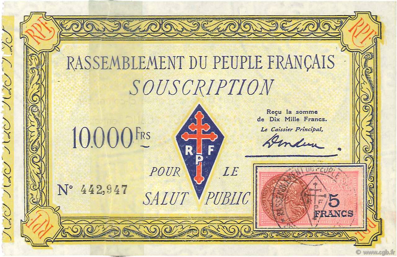 10000 Francs FRANCE regionalismo e varie  1947  BB