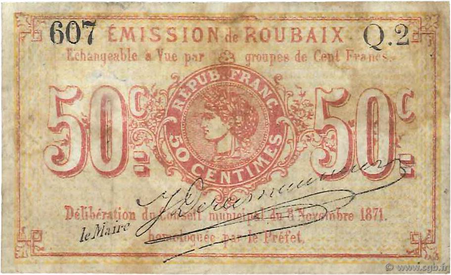 50 Centimes FRANCE regionalism and miscellaneous Roubaix 1870 JER.59.55a G