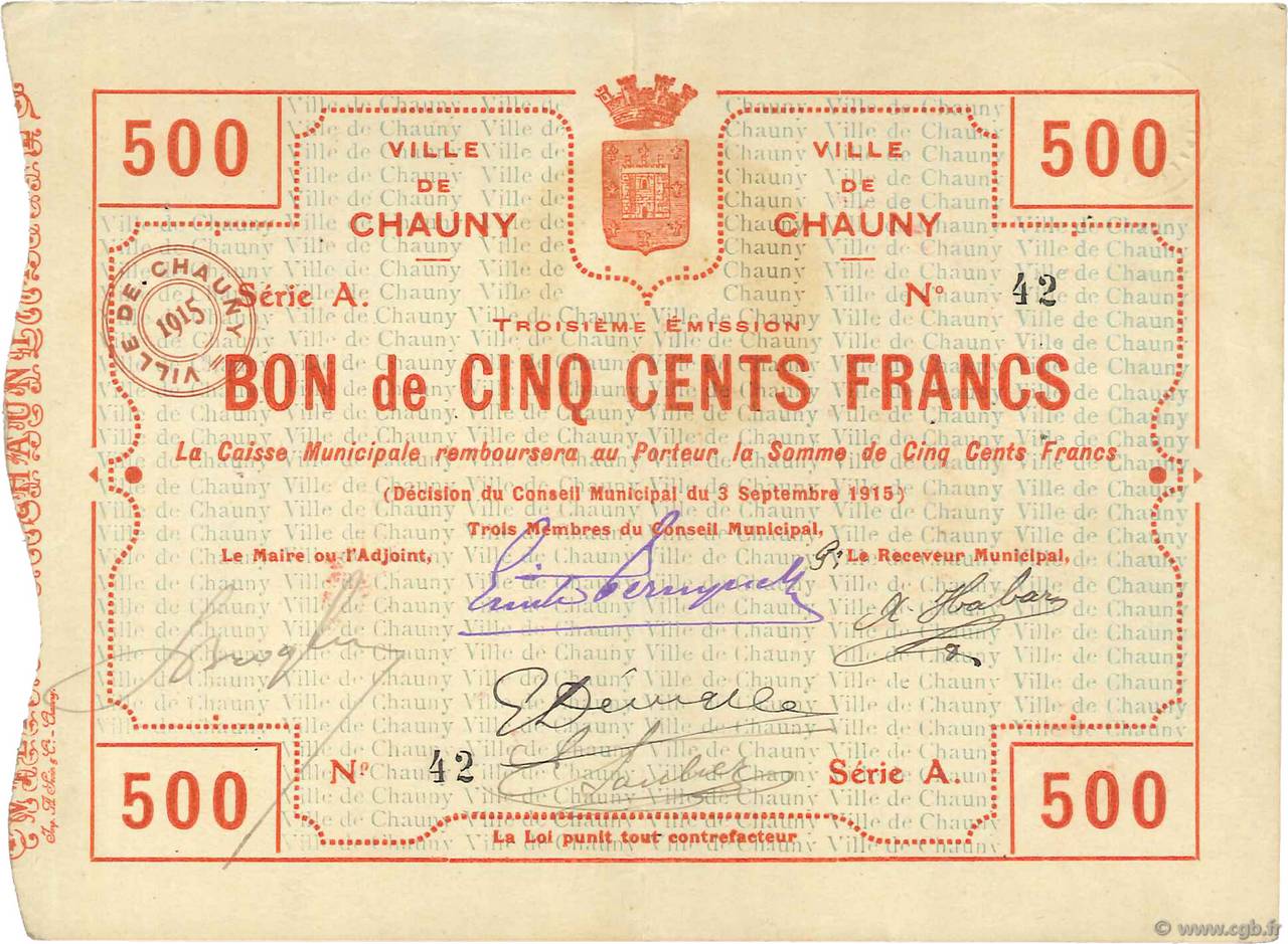 500 Francs FRANCE regionalismo e varie  1915 JPNEC.02.480 q.SPL