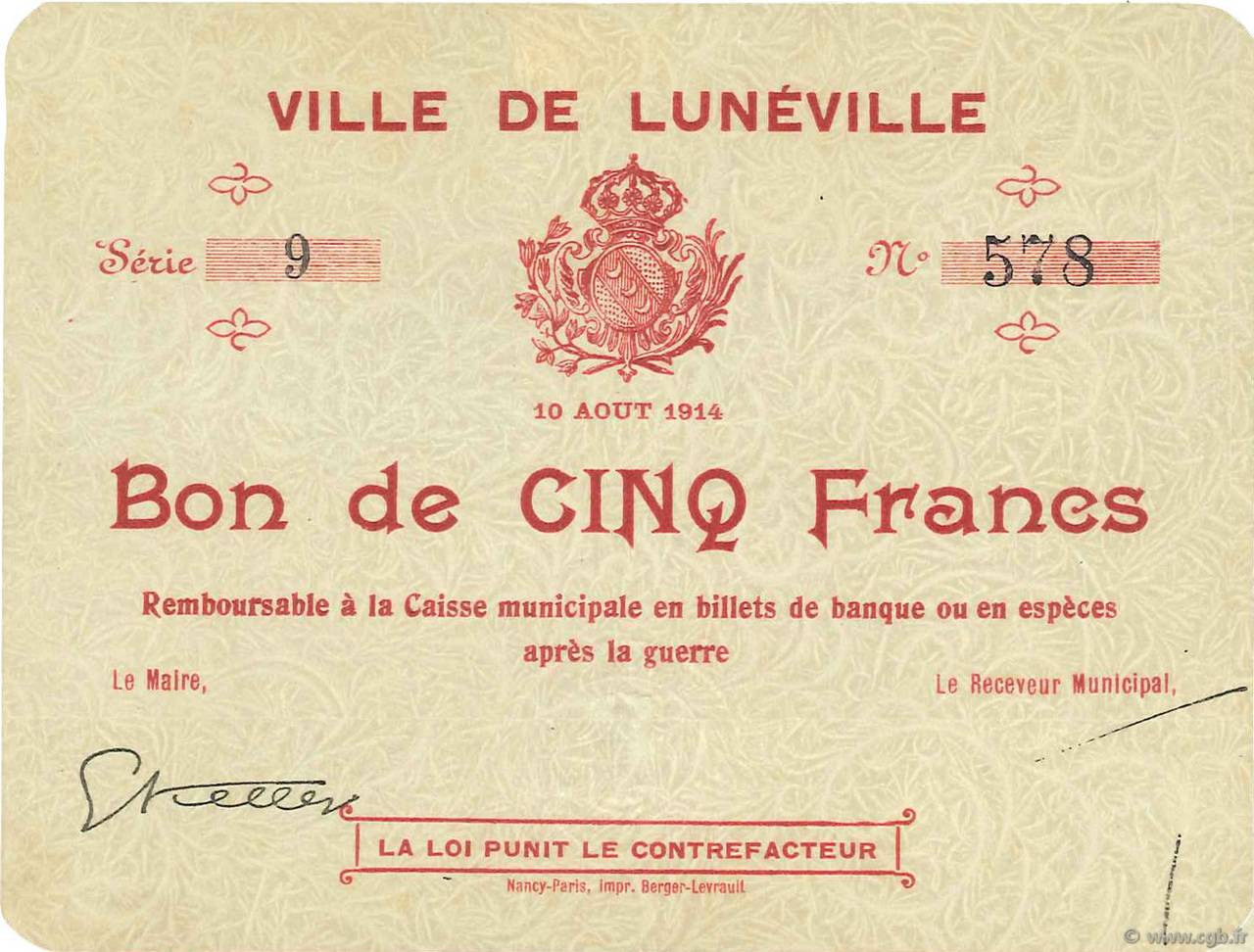 5 Francs FRANCE regionalismo y varios  1914 JPNEC.54.77 SC