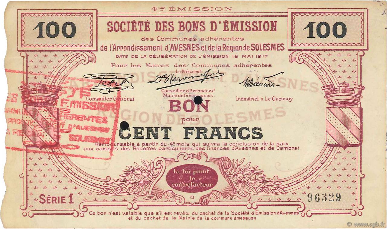 100 Francs FRANCE regionalismo y varios  1917 JPNEC.59.215 MBC+