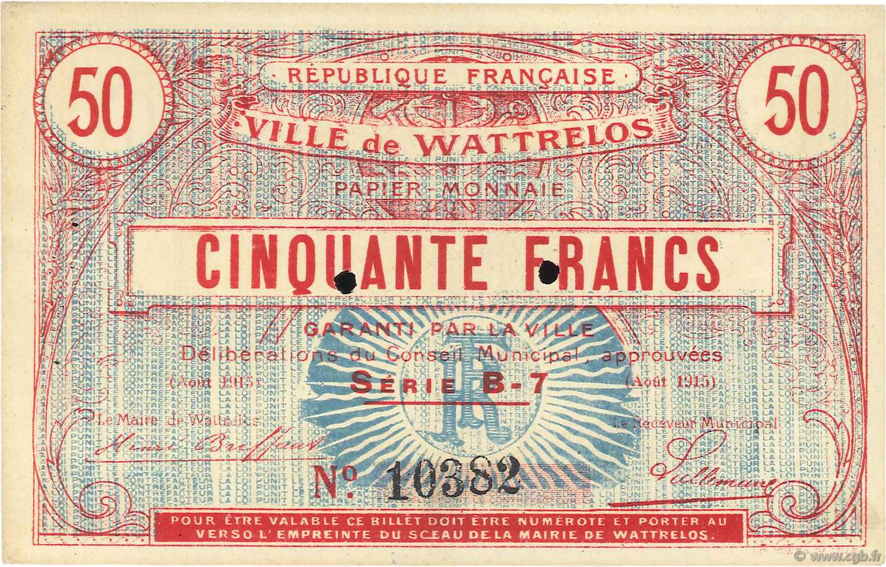 50 Francs FRANCE Regionalismus und verschiedenen  1915 JPNEC.59.2765 VZ