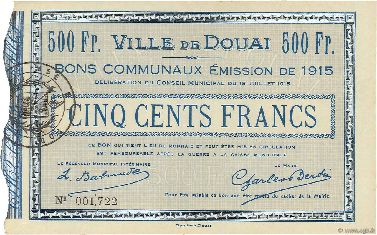 500 Francs FRANCE regionalism and miscellaneous  1915 JPNEC.59.738 AU