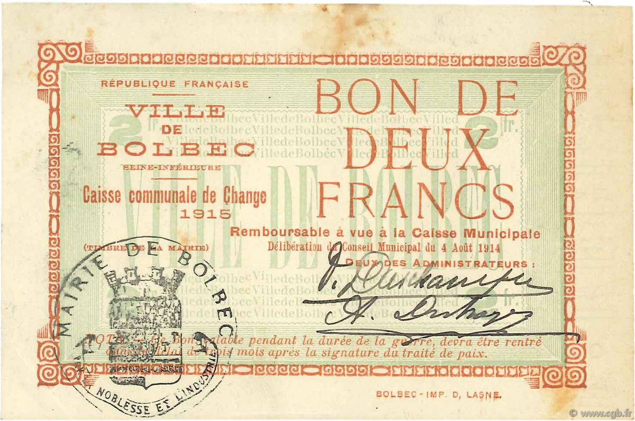 2 Francs FRANCE Regionalismus und verschiedenen  1914 JPNEC.76.07 fVZ