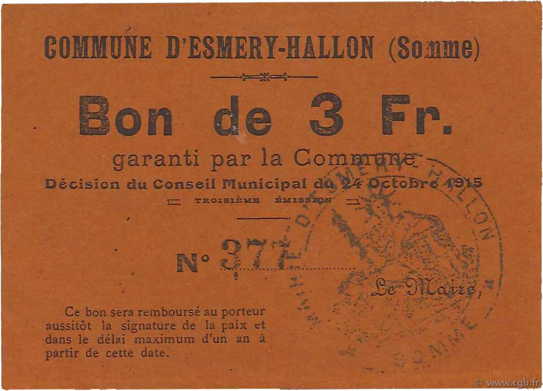 3 Francs FRANCE Regionalismus und verschiedenen  1915 JPNEC.80.206 VZ