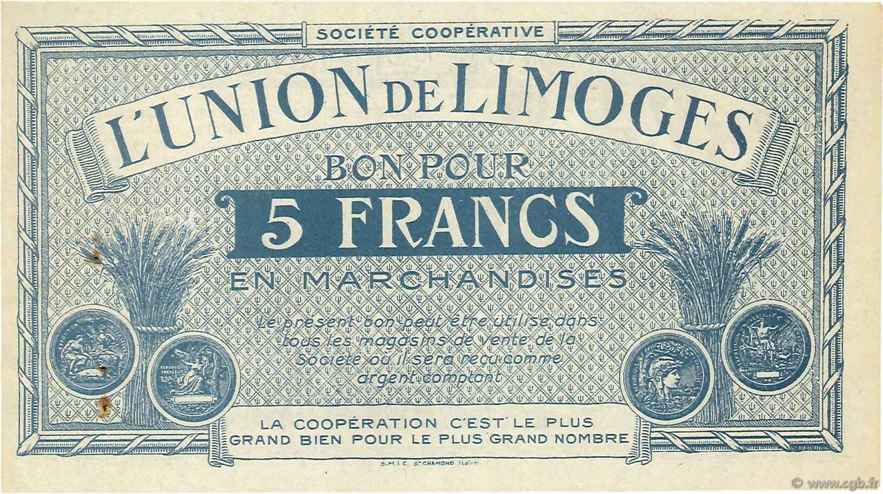 5 Francs FRANCE regionalismo y varios Limoges 1920  EBC