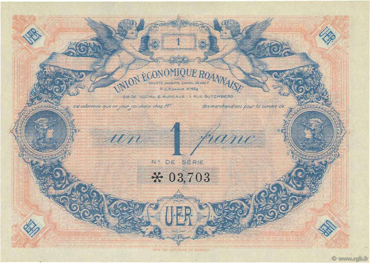 1 Franc FRANCE regionalism and various Roanne 1935  UNC-