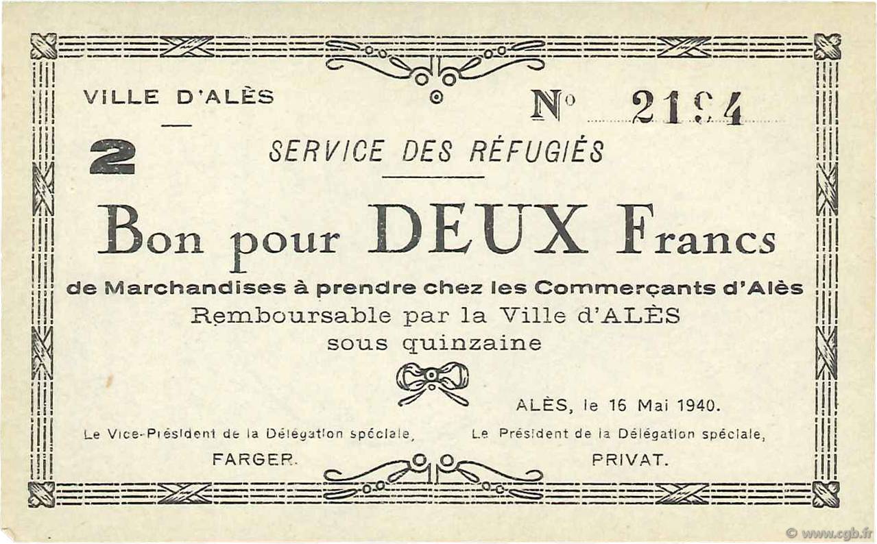 2 Francs FRANCE régionalisme et divers Alès 1940 K.002a SPL