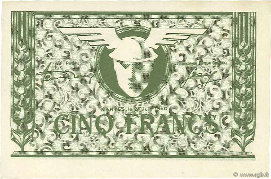 5 Francs FRANCE Regionalismus und verschiedenen Nantes 1940 K.081 fST