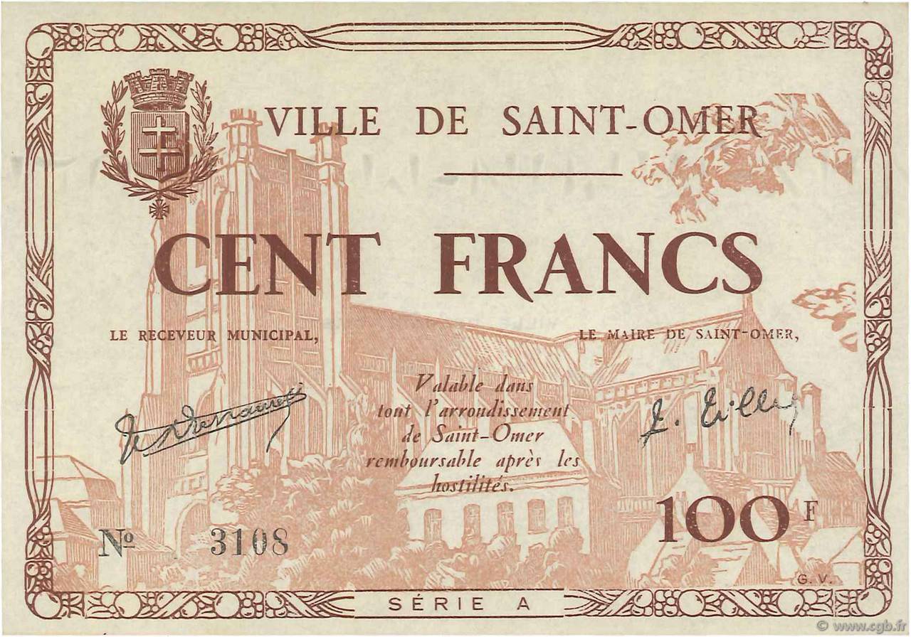 100 Francs FRANCE regionalismo e varie Saint-Omer 1940 K.112 q.FDC