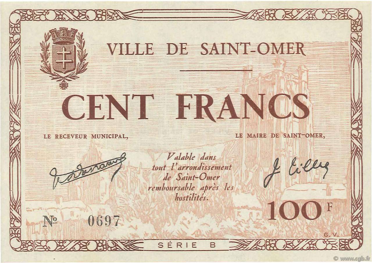 100 Francs FRANCE régionalisme et divers Saint-Omer 1940 K.112 pr.NEUF