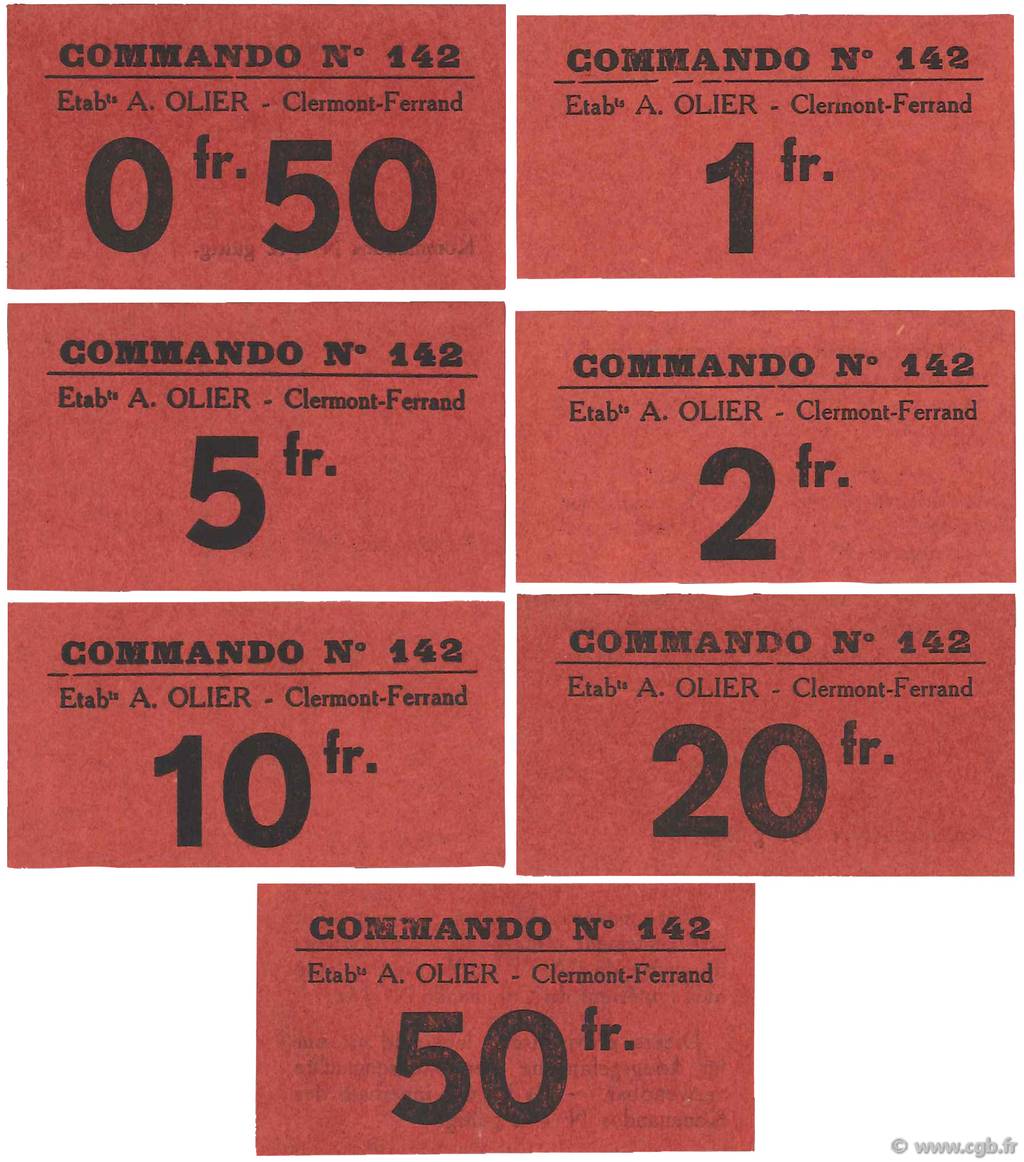 0,50 Francs à  50 Francs FRANCE regionalism and various Clermont-Ferrand 1940 K.063 série UNC