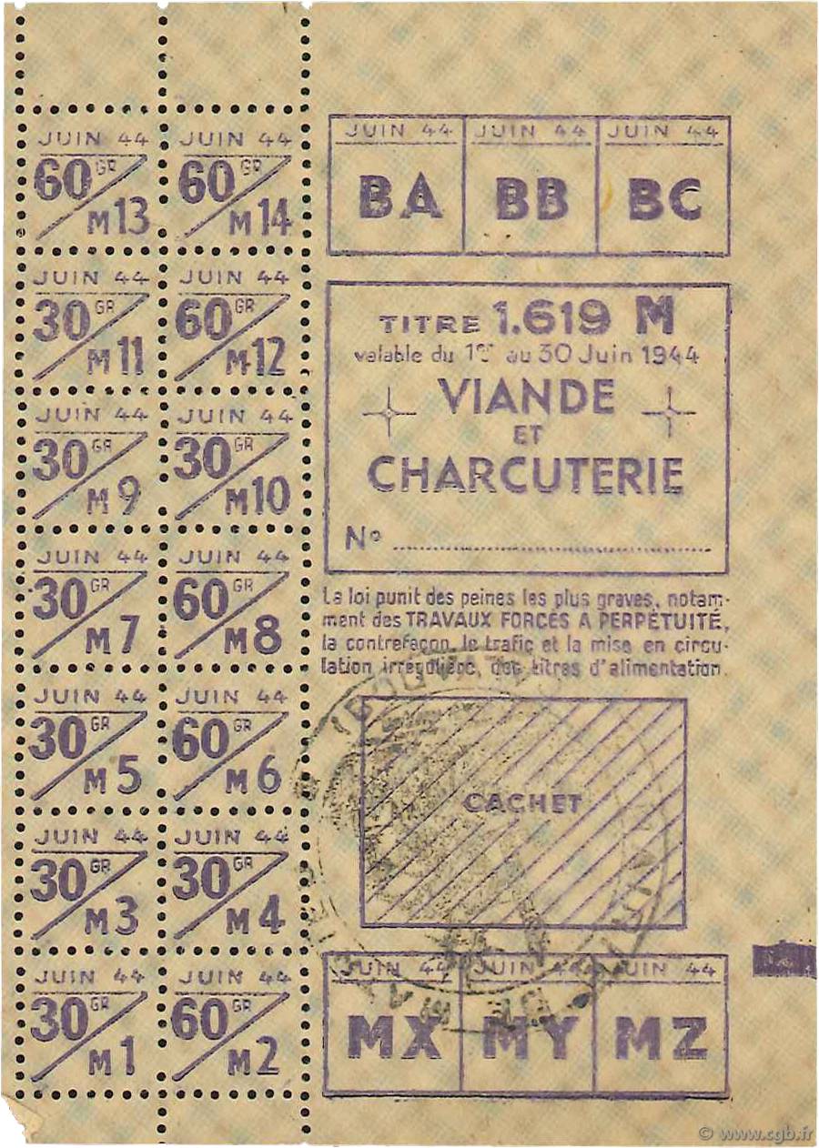 30 / 60 Grammes FRANCE regionalismo y varios  1944  EBC