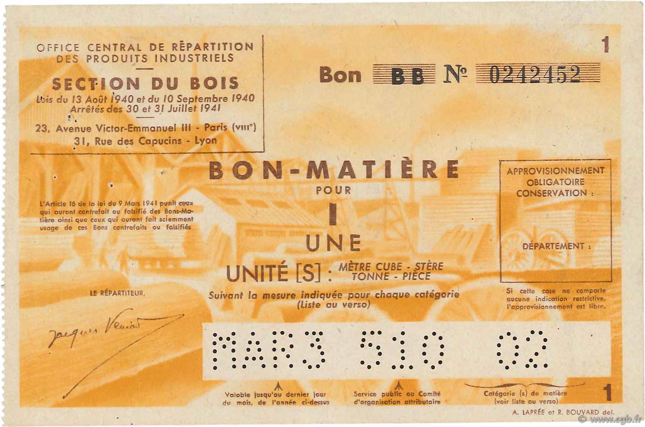 1 Unité FRANCE regionalism and various  1945  VF+