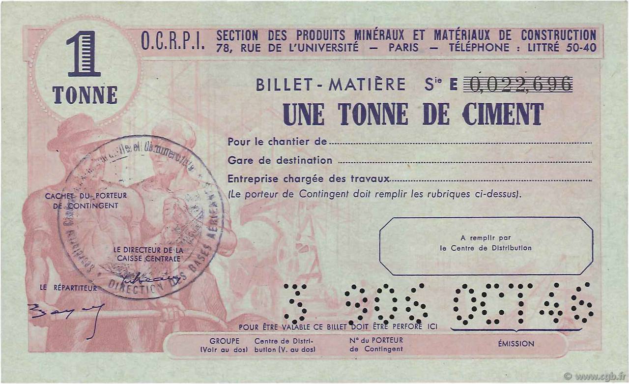 1 Tonne FRANCE regionalism and miscellaneous  1946  XF