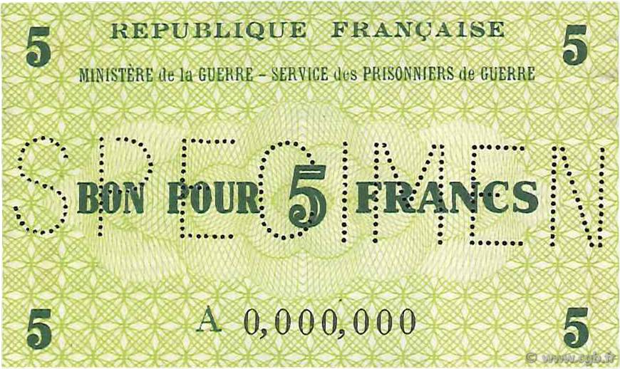 5 Francs Spécimen FRANCE Regionalismus und verschiedenen  1945 K.002s fST+