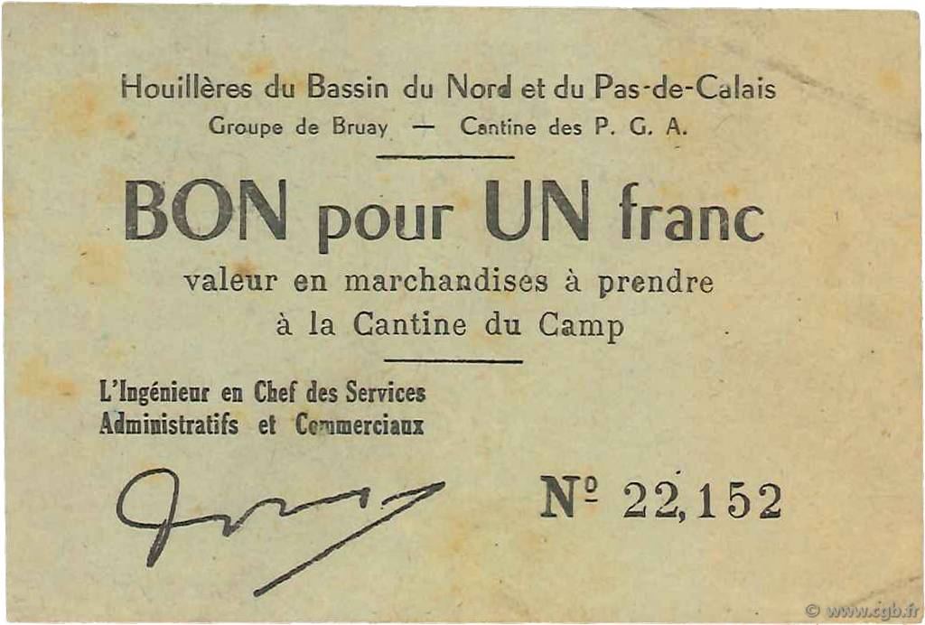 1 Franc FRANCE Regionalismus und verschiedenen Bruay 1945 K.067.01a SS