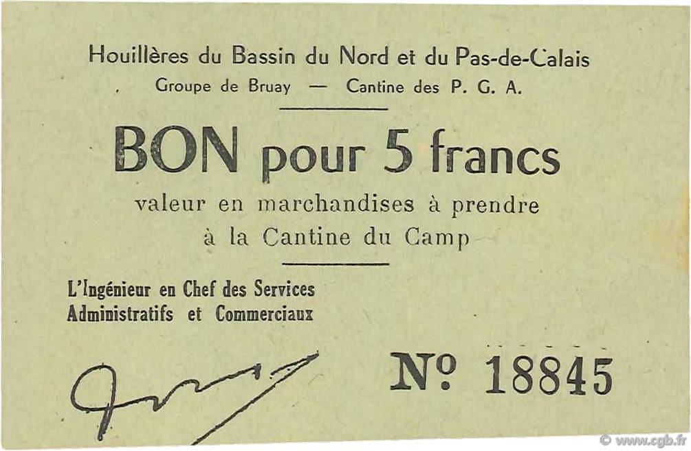 5 Francs FRANCE regionalismo e varie Bruay 1945 K.067.03b SPL