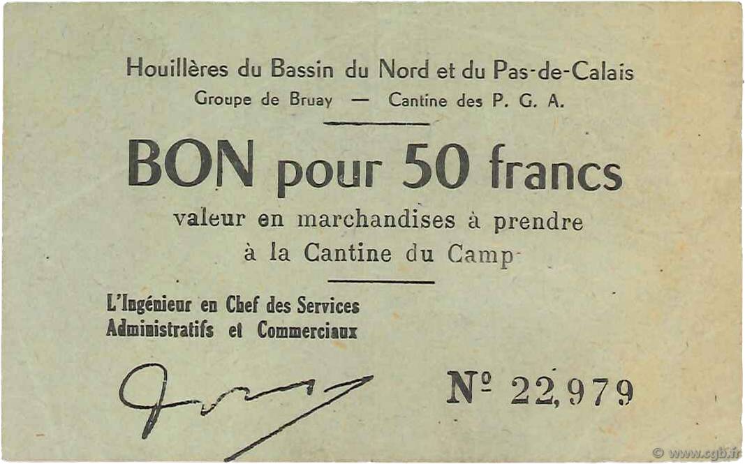50 Francs FRANCE regionalism and various Bruay 1945 K.067.06a VF