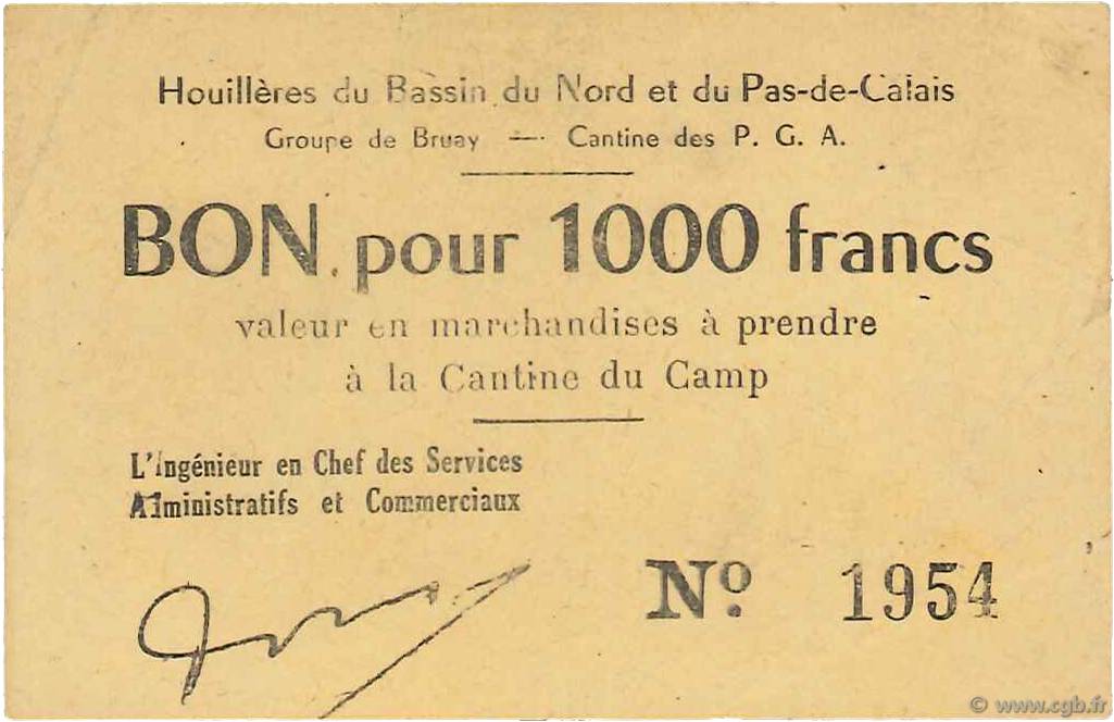 1000 Francs FRANCE regionalismo e varie Bruay 1945 K.067.10b SPL