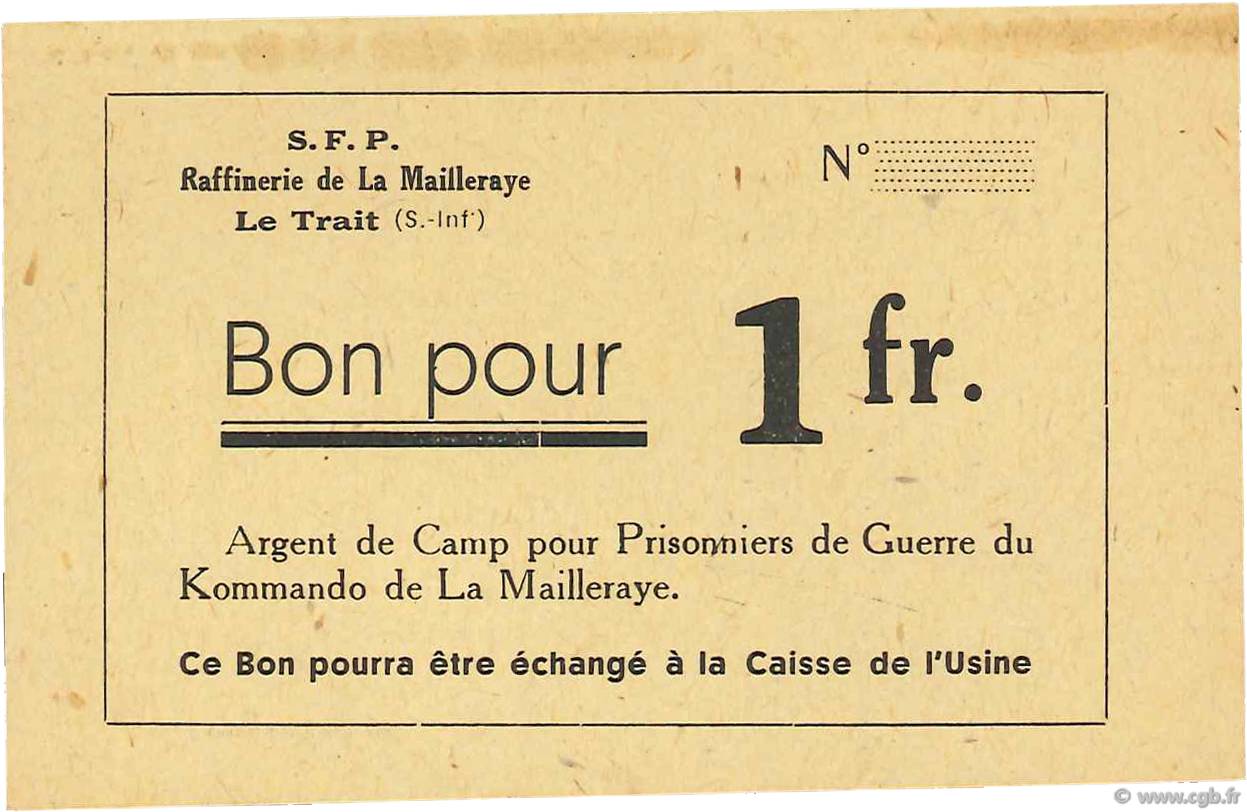1 Franc Non émis FRANCE regionalismo e varie Le Trait 1940 K.076.02b SPL