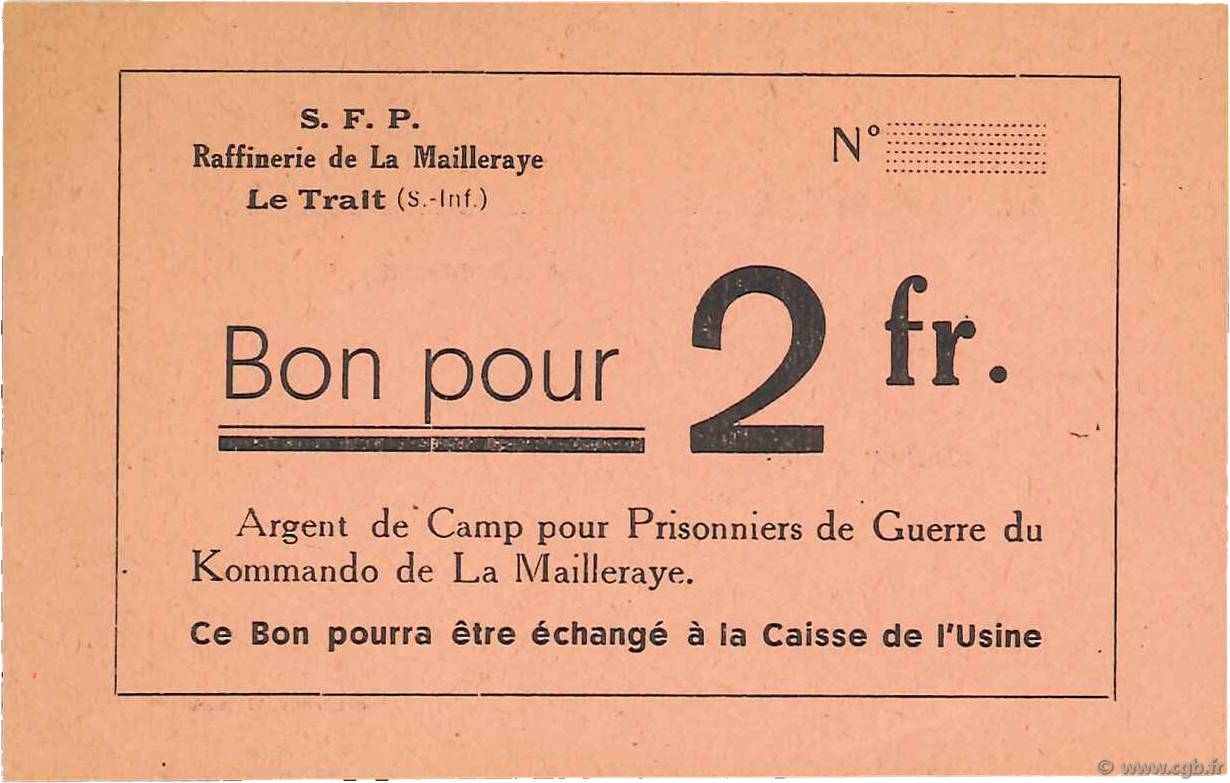 2 Francs Non émis FRANCE Regionalismus und verschiedenen Le Trait 1940 K.076.03b VZ