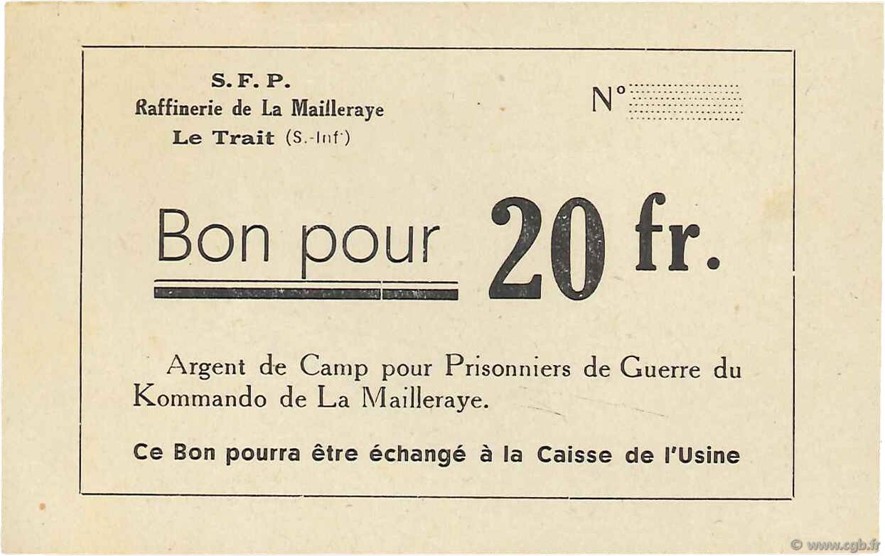 20 Francs Non émis FRANCE regionalismo e varie Le Trait 1940 K.076.05a AU