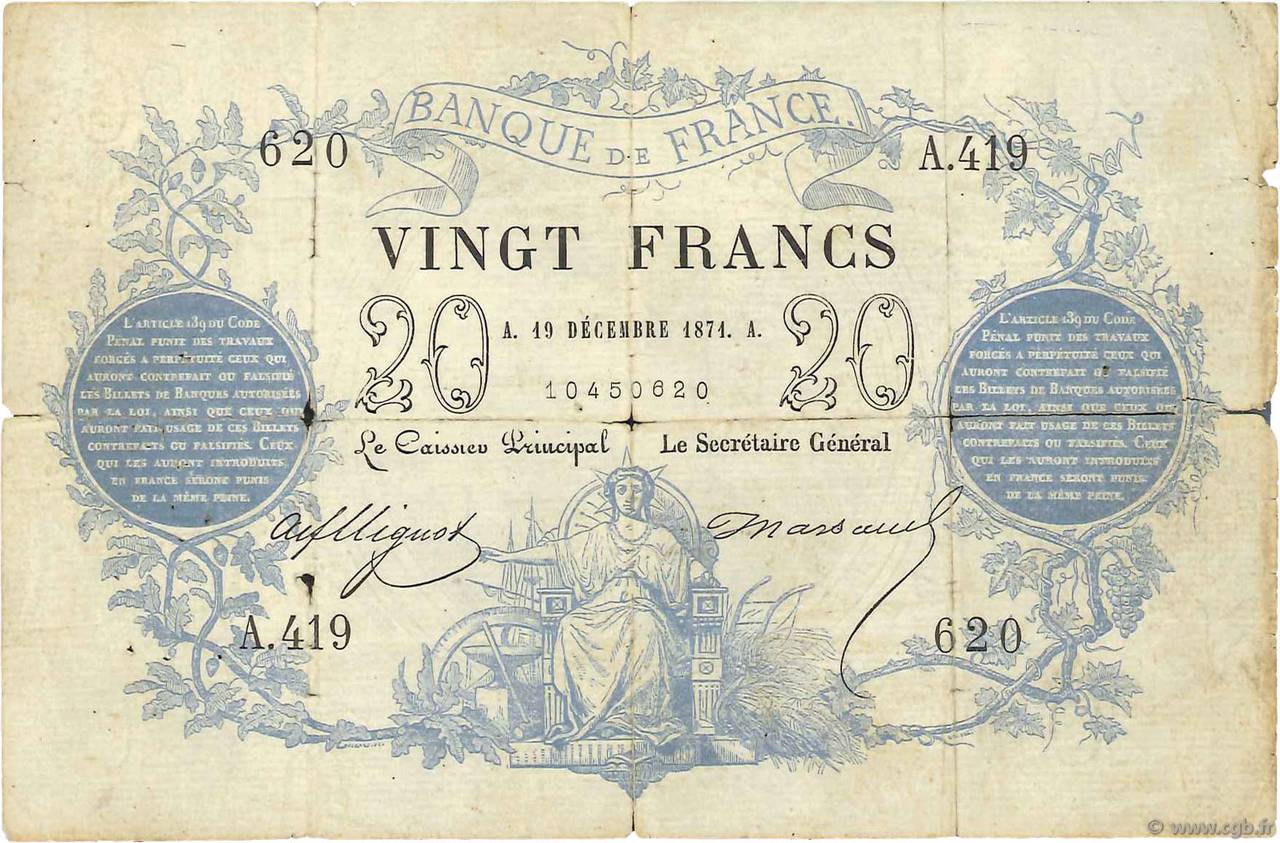 20 Francs type 1871 FRANCE  1871 F.A46.02 P