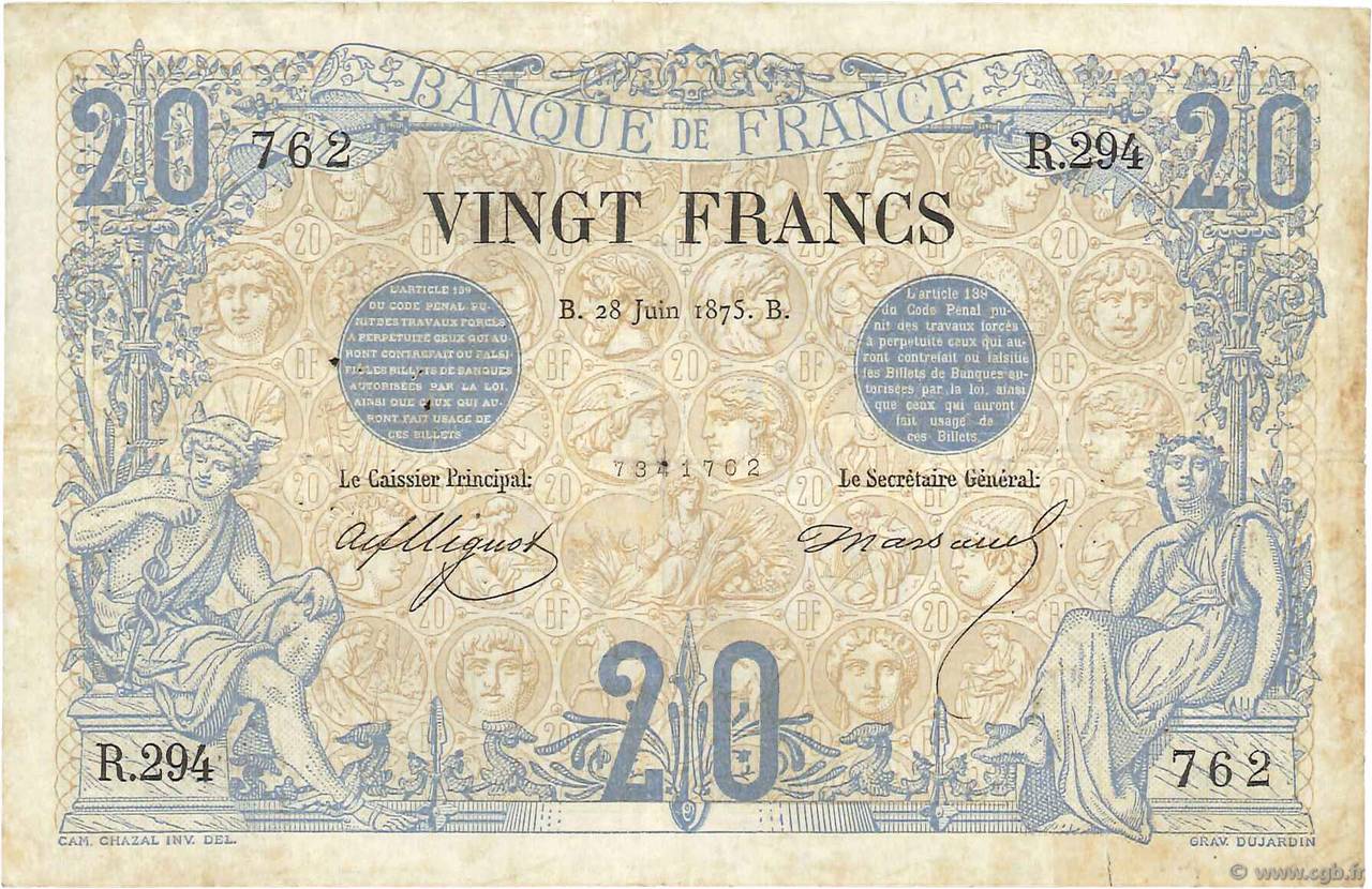 20 Francs NOIR FRANCIA  1875 F.09.02 RC+