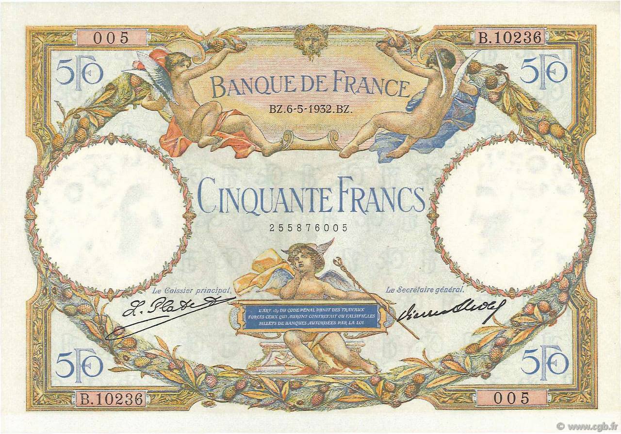 50 Francs LUC OLIVIER MERSON type modifié FRANCIA  1932 F.16.03 EBC+