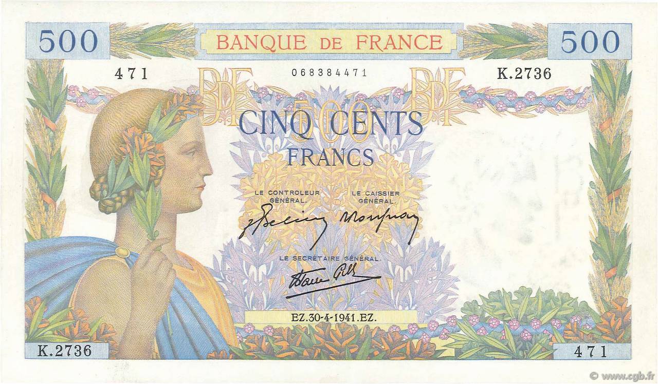 500 Francs LA PAIX FRANCIA  1941 F.32.15 SC+