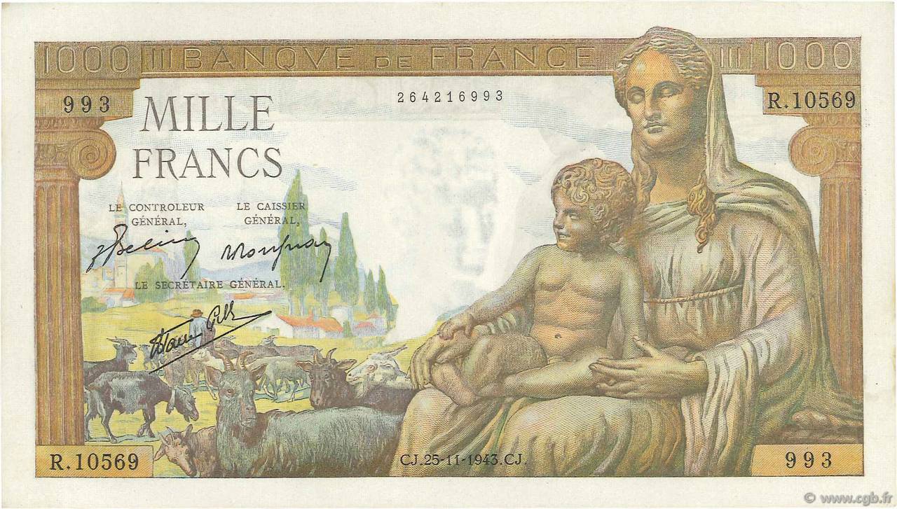 1000 Francs DÉESSE DÉMÉTER FRANCIA  1943 F.40.41 AU