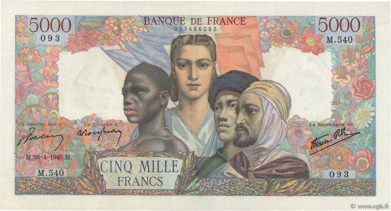 5000 Francs EMPIRE FRANÇAIS FRANCIA  1945 F.47.23 EBC a SC