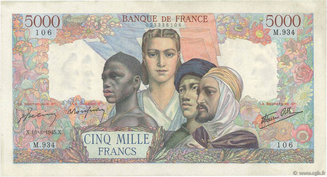 5000 Francs EMPIRE FRANÇAIS FRANCE  1945 F.47.39 pr.SUP