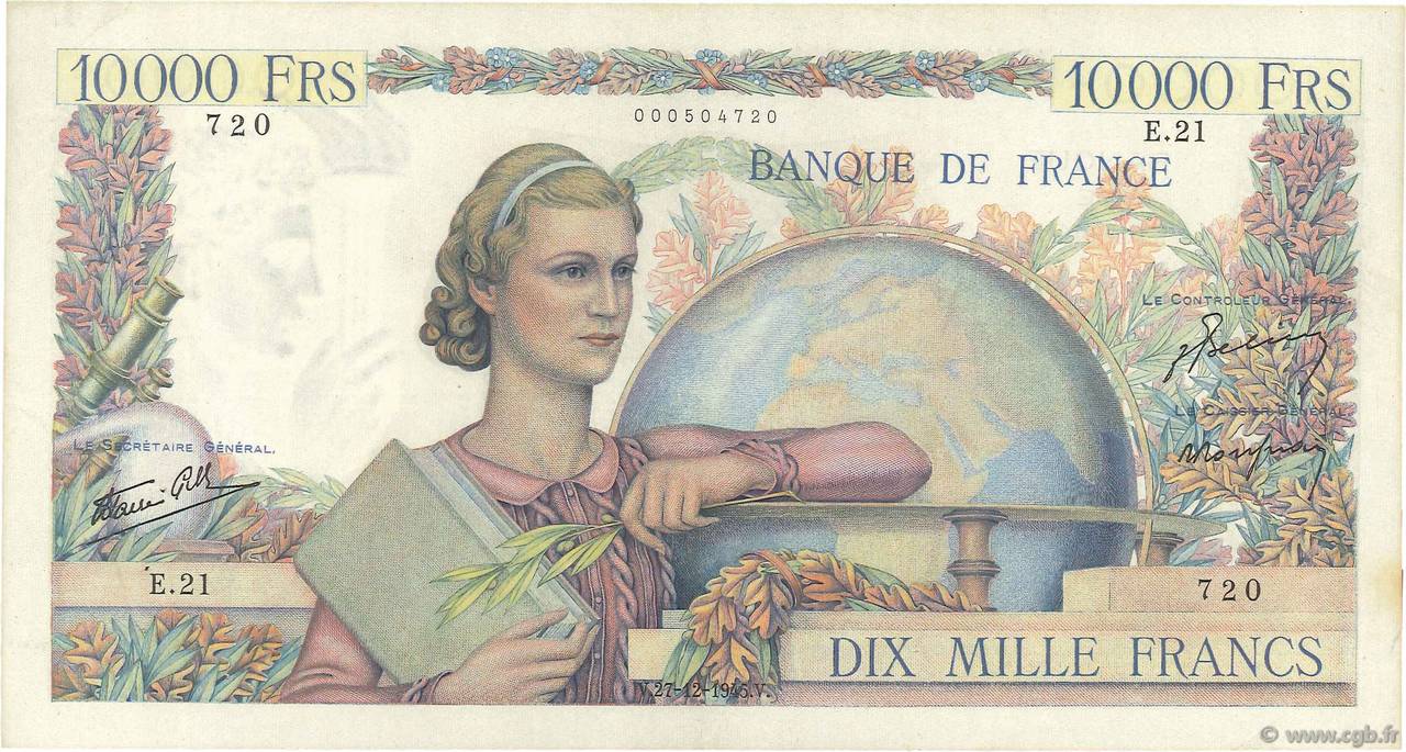 10000 Francs GÉNIE FRANÇAIS FRANCE  1945 F.50.01 TTB