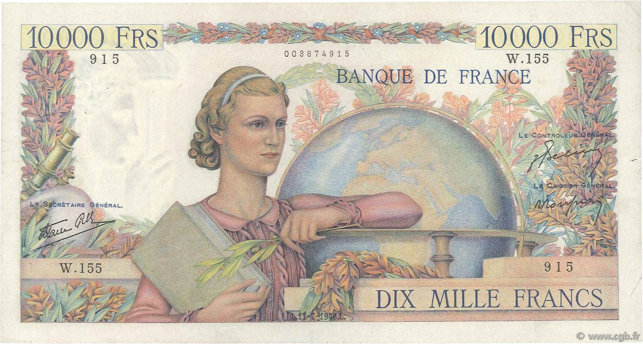 10000 Francs GÉNIE FRANÇAIS FRANKREICH  1946 F.50.07 SS