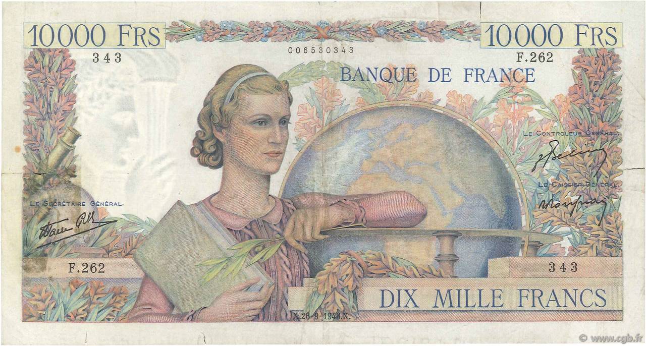 10000 Francs GÉNIE FRANÇAIS FRANCE  1946 F.50.11 TB