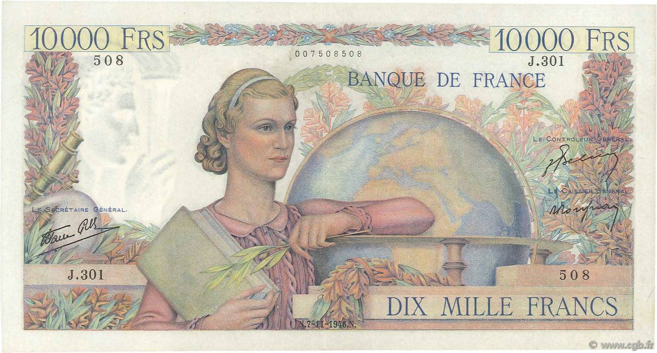 10000 Francs GÉNIE FRANÇAIS FRANCIA  1946 F.50.13 SPL