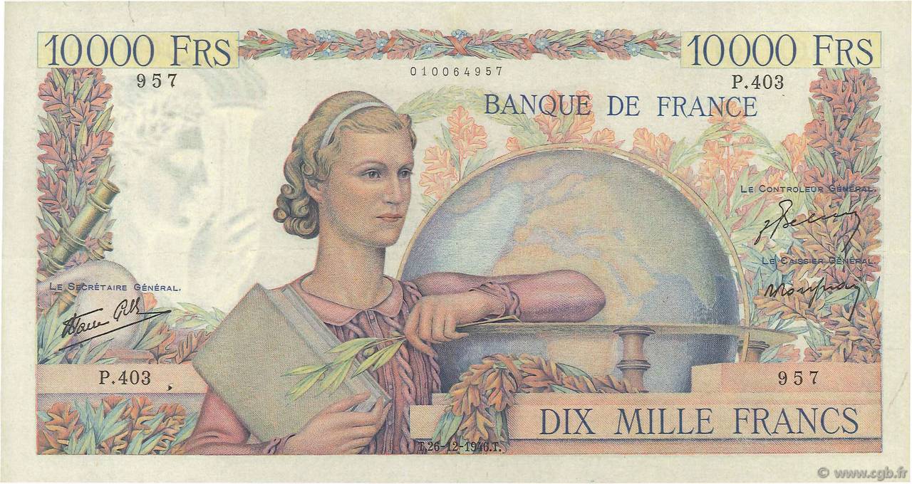 10000 Francs GÉNIE FRANÇAIS FRANCIA  1946 F.50.17 BC+