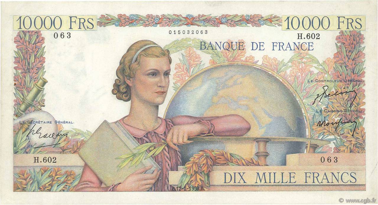 10000 Francs GÉNIE FRANÇAIS FRANCIA  1950 F.50.26 SPL+