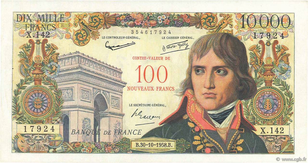 100 NF sur 10000 Francs BONAPARTE FRANCIA  1958 F.55.01 EBC+