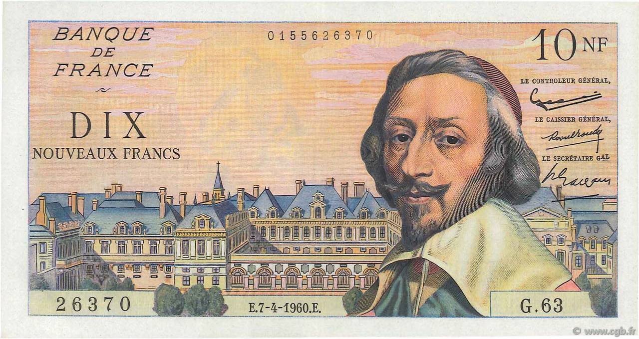 10 Nouveaux Francs RICHELIEU FRANKREICH  1960 F.57.06 VZ+