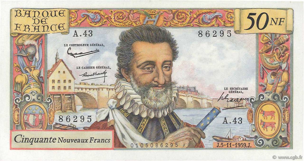 50 Nouveaux Francs HENRI IV FRANCE  1959 F.58.04 UNC