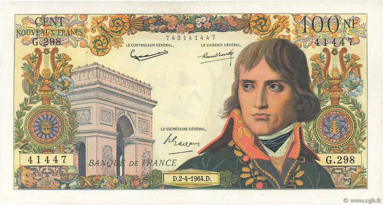 100 Nouveaux Francs BONAPARTE FRANKREICH  1964 F.59.26 VZ+