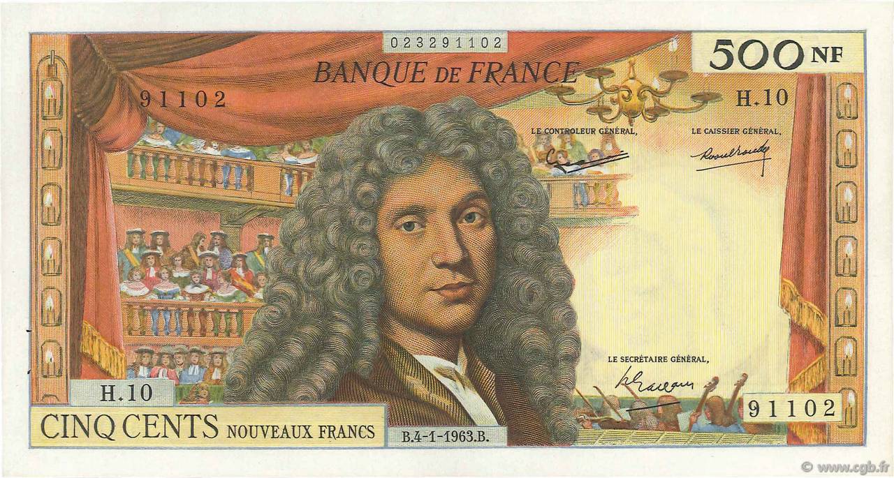 500 Nouveaux Francs MOLIÈRE FRANCE  1963 F.60.04 AU