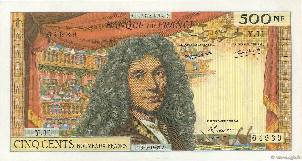 500 Nouveaux Francs MOLIÈRE FRANKREICH  1963 F.60.05 fST